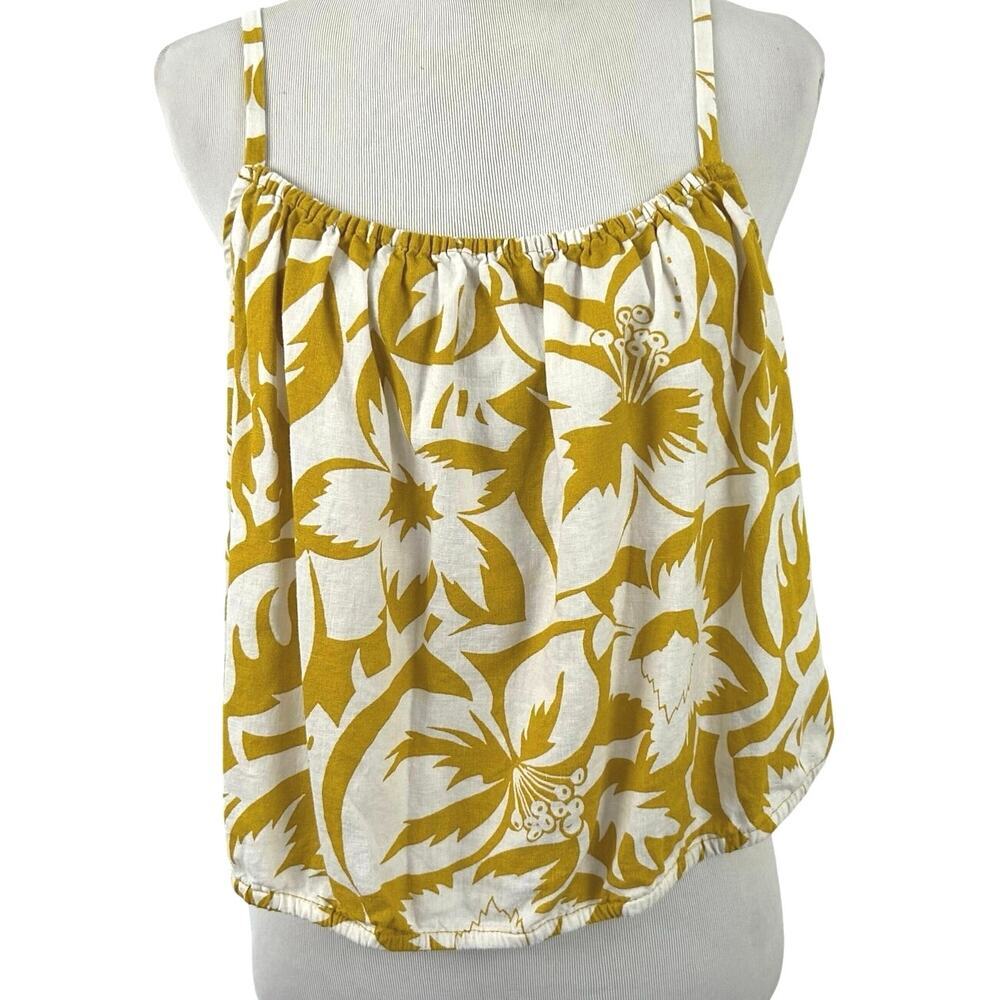 Madewell Linen Tank Top Floral Gold Coastal Beach Boho Summer Small